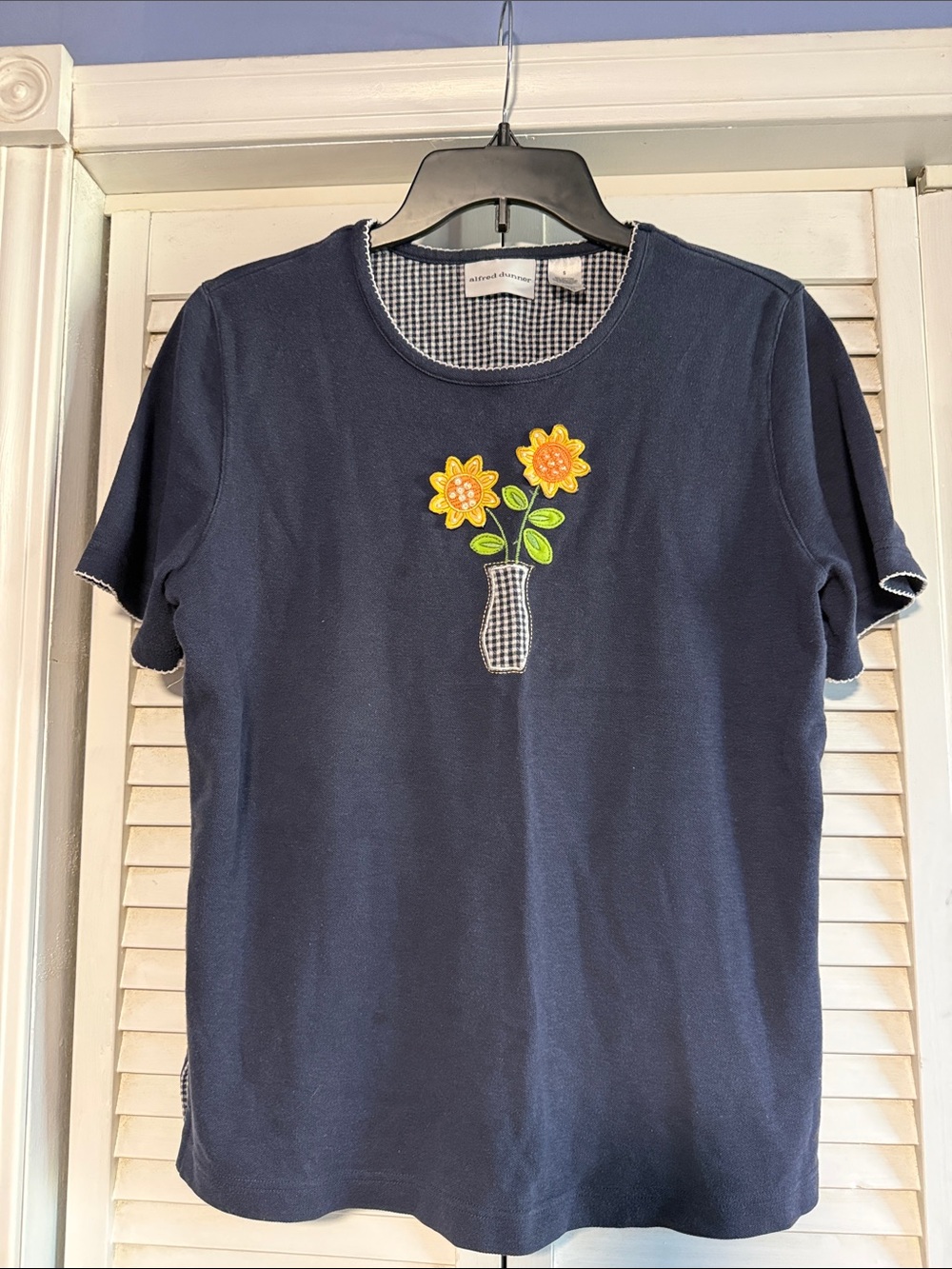 Alfred Dunner Navy Blue Tee with Sunflower Applique